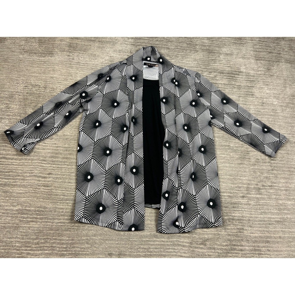 Emily Rose Cardigan Set Women L Black White Geometric Optical 2-Piece Open Front